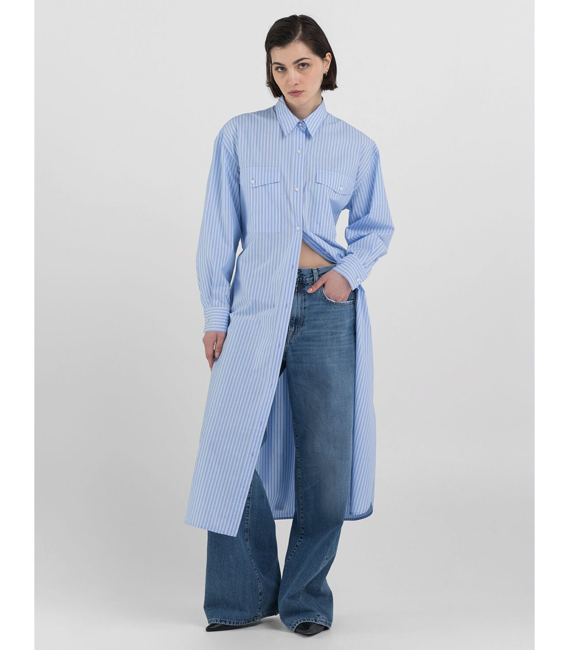 ストライプコットンポプリンシャツドレス 詳細画像 ホワイトブルー 3